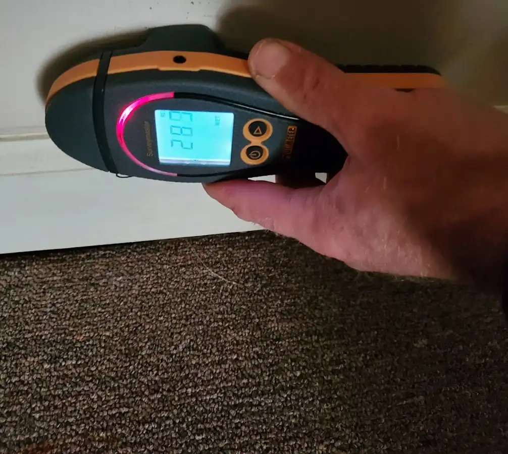Moisture detection at baseboard during Storm Damage Restoration in Orange